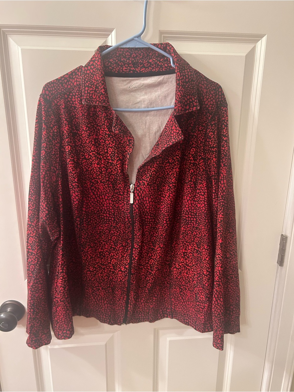 Women’s Kim Rogers Red Printed Zip-Front Jacket Size 2XL